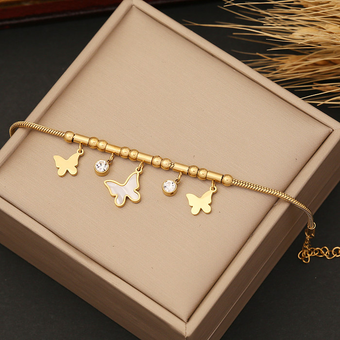 1 Piece Fashion Butterfly Stainless Steel Plating Inlay Pearl Shell Zircon Bracelets Earrings Necklace