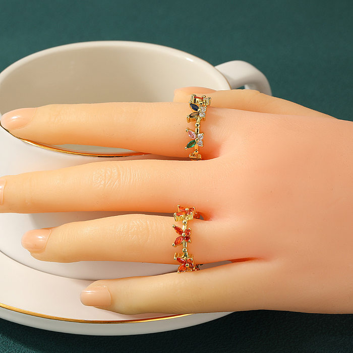 Simple Style Leaf Insect Copper Inlay Zircon Rings