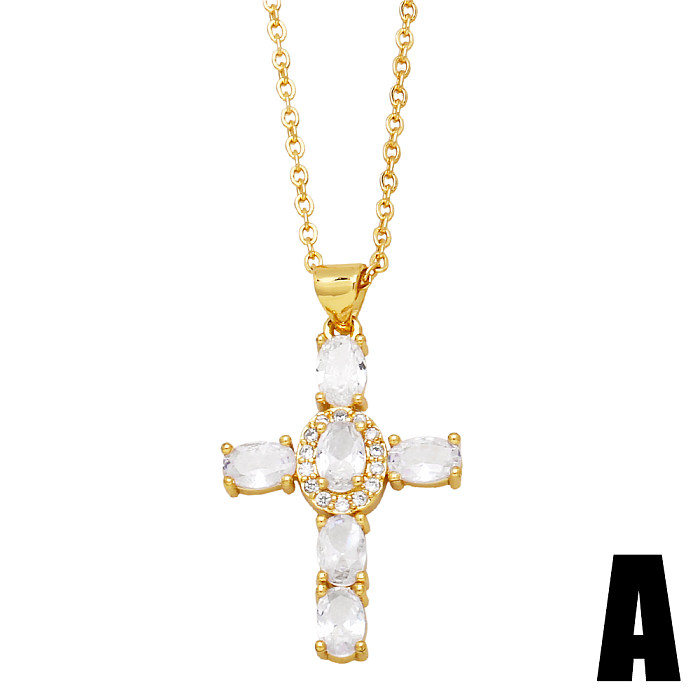 Fashion Cross Copper Plating Artificial Pearls Zircon Pendant Necklace 1 Piece
