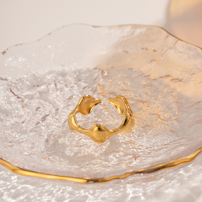 Anillo abierto chapado en oro de 18 quilates con revestimiento de acero inoxidable irregular de estilo simple estilo IG