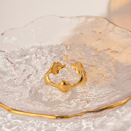 Anillo abierto chapado en oro de 18 quilates con revestimiento de acero inoxidable irregular de estilo simple estilo IG