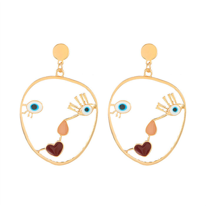 1 Pair Casual Vintage Style Human Face Leaf Heart Shape Plating Hollow Out Inlay Alloy Metal Brass Resin Zircon 18K Gold Plated Gold Plated Silver Plated Earrings