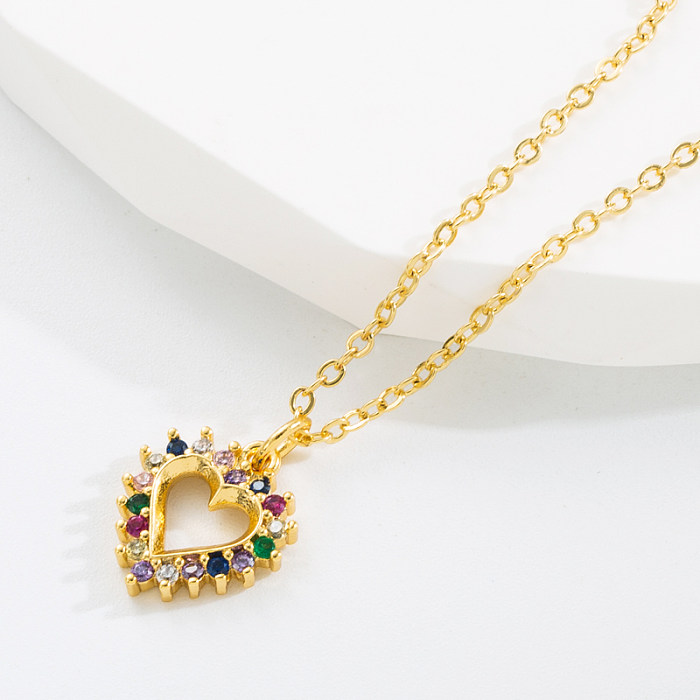 Fashion Astronaut Heart Shape Copper Gold Plated Resin Zircon Pendant Necklace 1 Piece