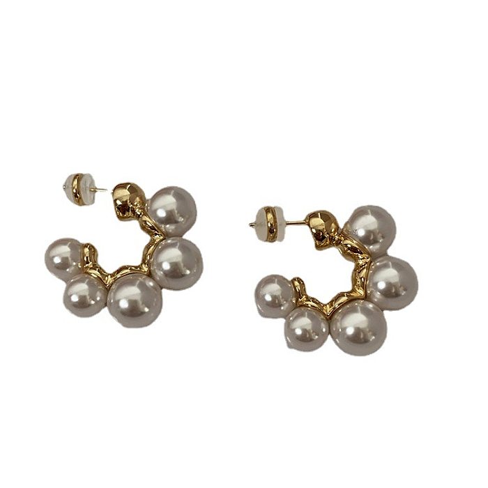 Retro C Shape Copper Earrings Plating Inlay Pearl Copper Earrings