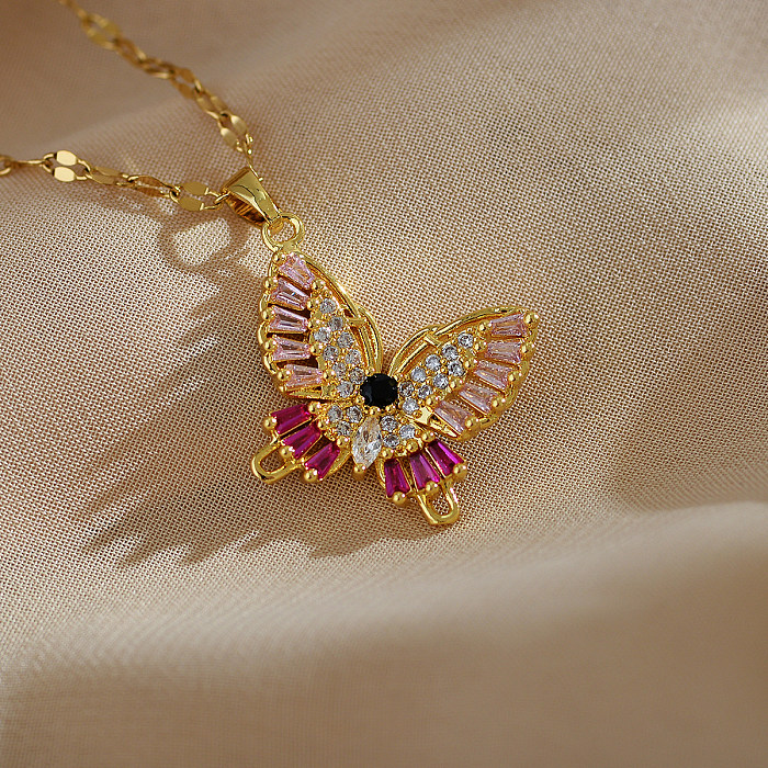 Classic Style Butterfly Copper Inlay Zircon Pendant Necklace