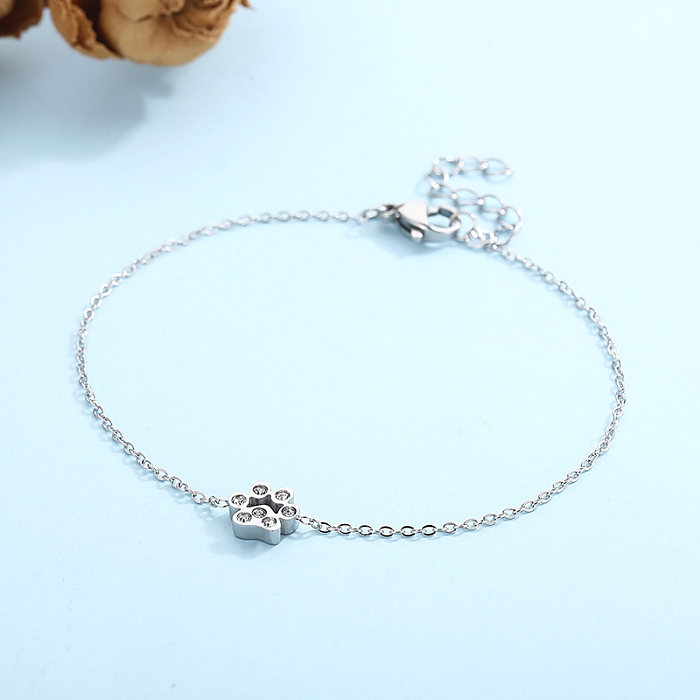 Cute Paw Print Titanium Steel Plating Inlay Artificial Diamond 18K Gold Plated Rose Gold Plated Bracelets Earrings Necklace
