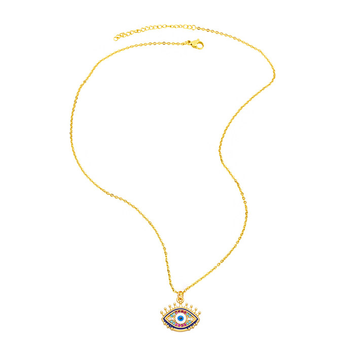 Retro Devil'S Eye Moon Copper Gold Plated Zircon Pendant Necklace 1 Piece