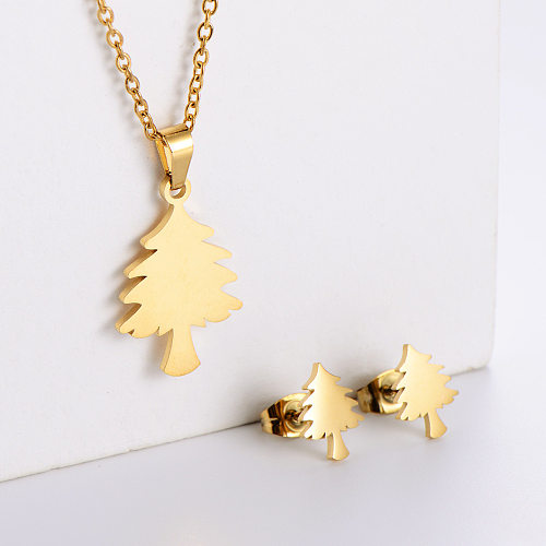 أزياء التيتانيوم الصلب شجرة عيد الميلاد قلادة أقراط مجموعة المجوهرات بالجملة