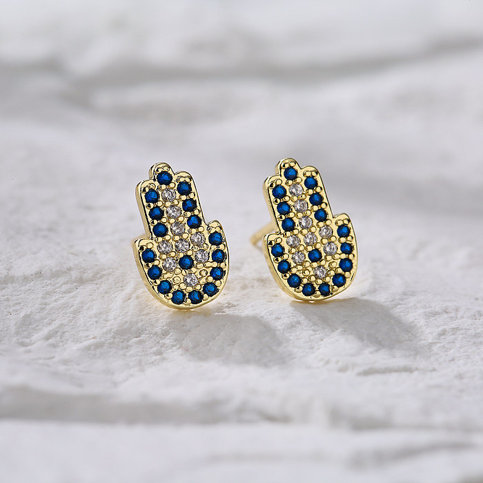 New Style Copper Gold Plated Micro Inlaid Zircon Eyes Butterfly Palm Stud Earrings