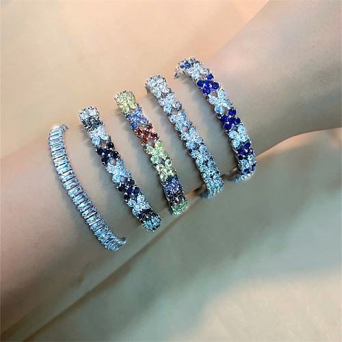 Casual Vintage Style Shiny Flower Copper Plating Inlay Zircon White Gold Plated Bracelets