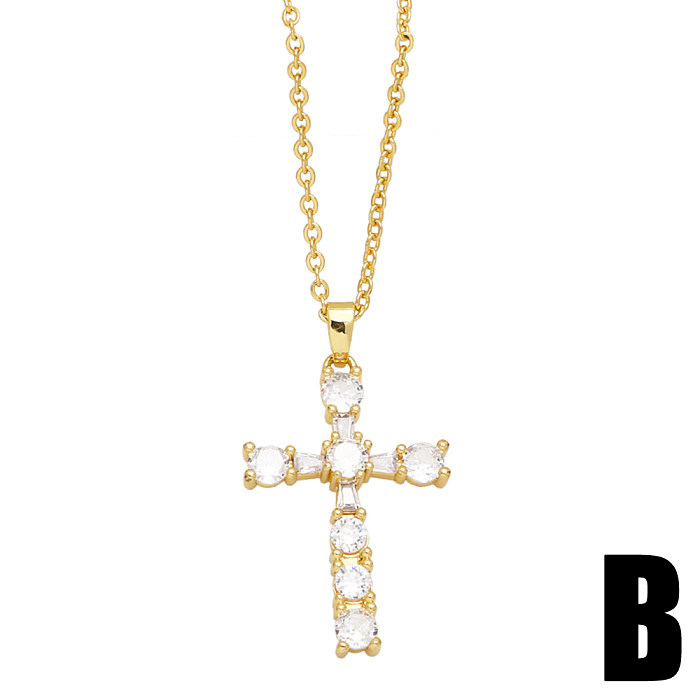 Simple Style Cross Copper Plating Inlay Zircon 18K Gold Plated Necklace
