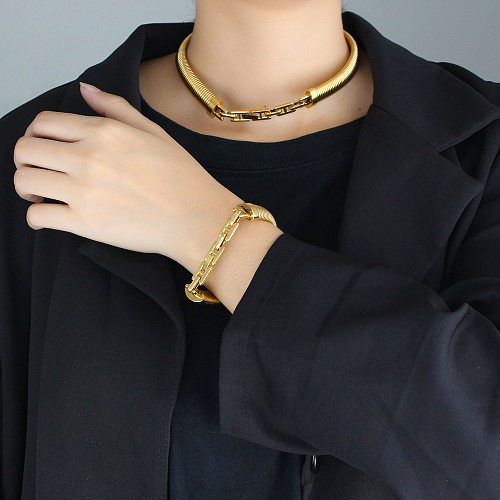 Women's Korean-Style Snake Bone Stitching Chain Set Gold-Plated Ornament Titanium Steel No Fading Fashion Hip Hop Jewelry