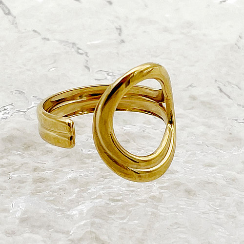 Anéis banhados a ouro de polimento de aço inoxidável retrô de cor sólida
