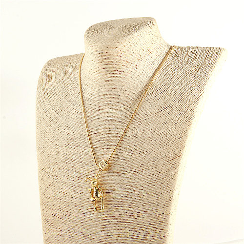Hip-Hop Simple Style Streetwear Rabbit Letter Copper 18K Gold Plated Zircon Pendant Necklace In Bulk