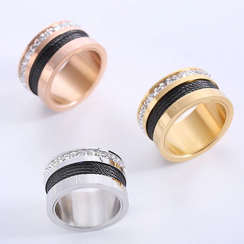 Elegante, romantische Farbblock-Ringe mit Intarsien aus Edelstahl und 18 Karat vergoldeten Strasssteinen