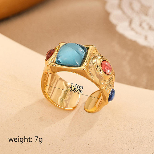 Vintage Style Square Copper Inlay Gem Open Rings
