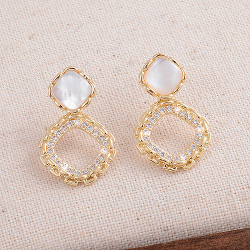 1 Pair IG Style Elegant Formal Rhombus Plating Inlay Copper Shell Zircon Drop Earrings