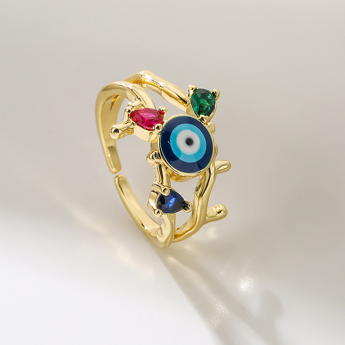 Fashion Eye Kupfer-Emaille-Zirkon-offener Ring, 1 Stück