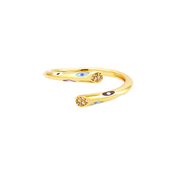 Streetwear Devil'S Eye Copper Enamel Inlay Zircon 18K Gold Plated Open Rings