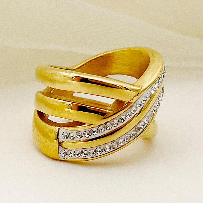 Commute Lines Stainless Steel Plating Inlay Zircon Gold Plated Rings