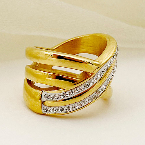 Commute Lines Stainless Steel Plating Inlay Zircon Gold Plated Rings