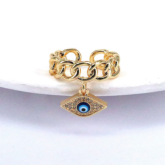 Hip-Hop Palm Eye Copper Gold Plated Zircon Open Ring 1 Piece