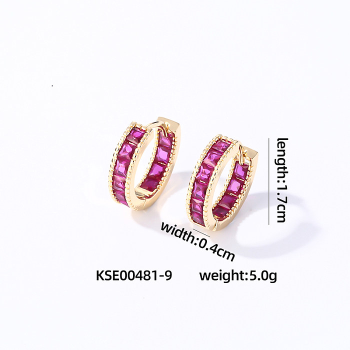 1 Pair Casual Vintage Style Simple Style Solid Color Inlay Copper Zircon Hoop Earrings