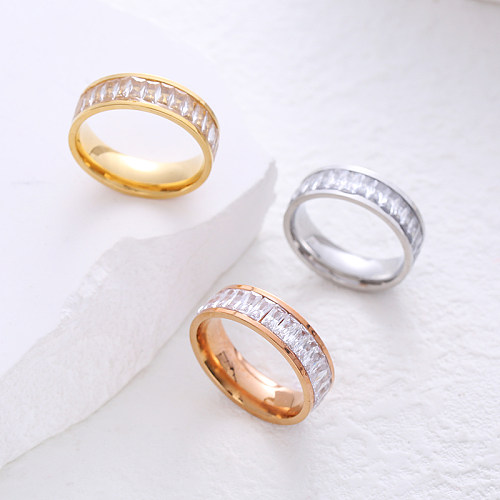 Simple Style Solid Color Stainless Steel Plating Inlay Zircon 24K Gold Plated Rings