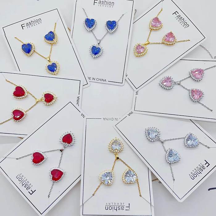 2 Pieces Fashion Heart Shape Titanium Steel Plating Inlay Zircon Women'S Jewelry Set