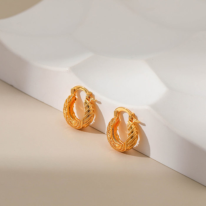 Boucles d'oreilles granuleuses rétro rondes en cuivre avec mini design rhomboïde
