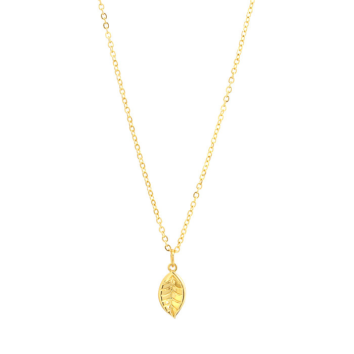 Simple Style Commute Leaf Copper 18K Gold Plated Pendant Necklace In Bulk