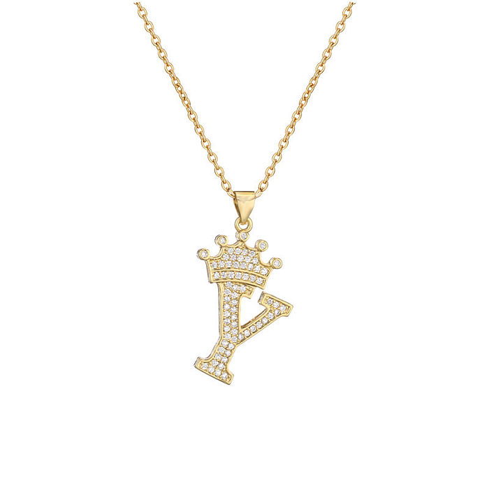 Simple Style Letter Copper White Gold Plated Gold Plated Zircon Pendant Necklace In Bulk
