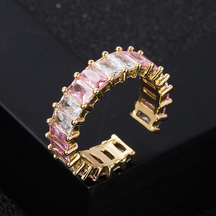Fashion Copper Micro-encrusted Seven-color Zircon Geometric Rainbow Ring