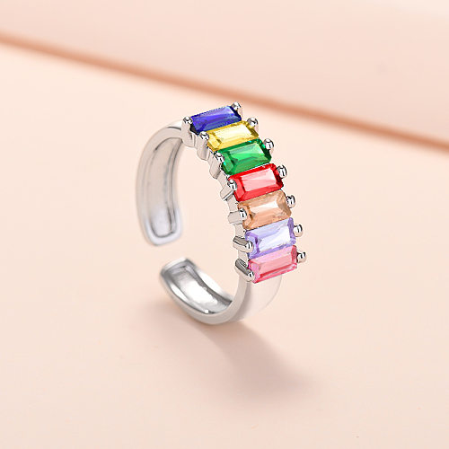 Modern Style Geometric Copper Plating Inlay Zircon Open Ring
