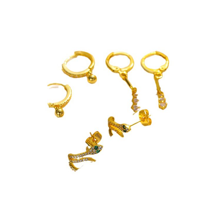 1 Set Simple Style Snake Inlay Copper Zircon Drop Earrings