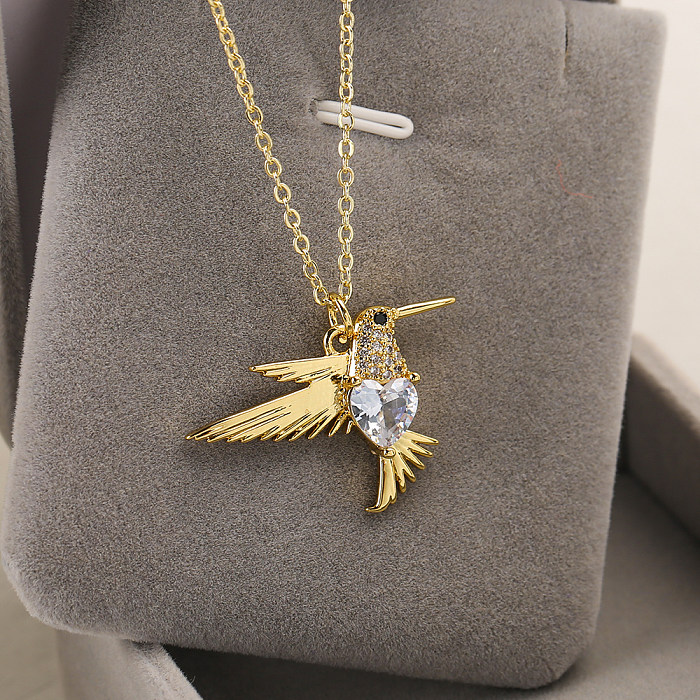 Simple Style Bird Copper Plating Inlay Zircon 18K Gold Plated Pendant Necklace