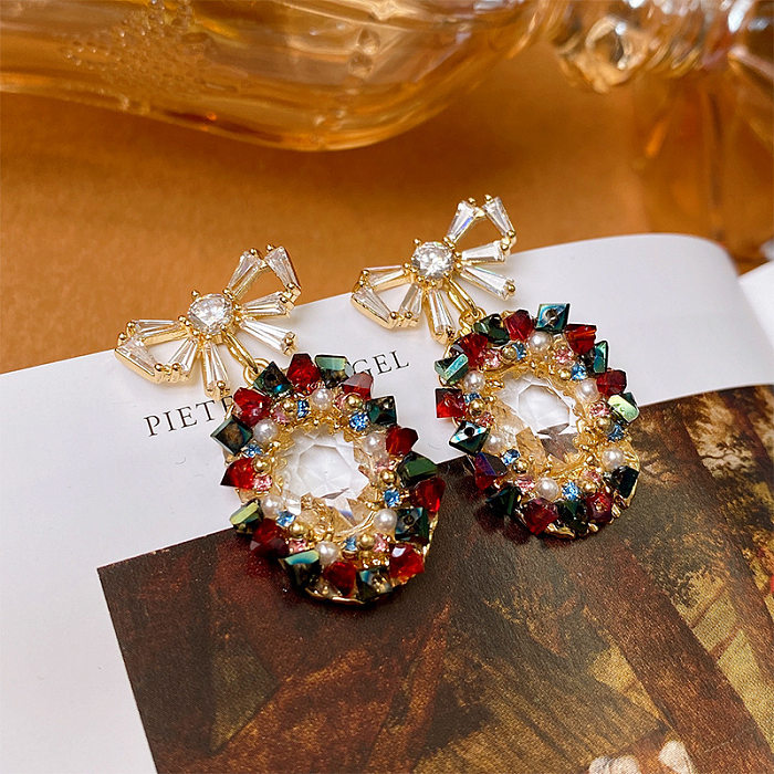 1 Pair Glam Tassel Bow Knot Plating Inlay Copper Artificial Pearls Zircon Drop Earrings