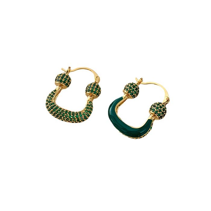 1 Pair Vintage Style Geometric Color Block Plating Inlay Copper Zircon Hoop Earrings