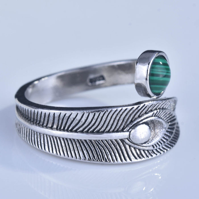 S925 Silver Retro Malachite Ring Female Model Opening Silver Jewelry Wholesale