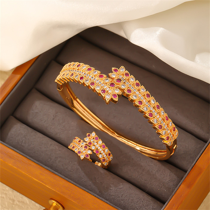 Lässige, elegante, runde Verkupferungs-Inlay-Zirkon-vergoldete Ringe-Armbänder