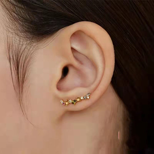 Boucles d'oreilles pendantes, 1 paire, Style Simple, placage de cuivre géométrique, incrustation de pierres précieuses artificielles