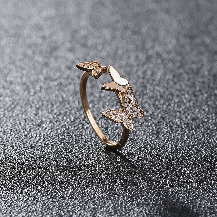 Bague en cuivre réglable à ouverture créative papillon Micro strass à la mode