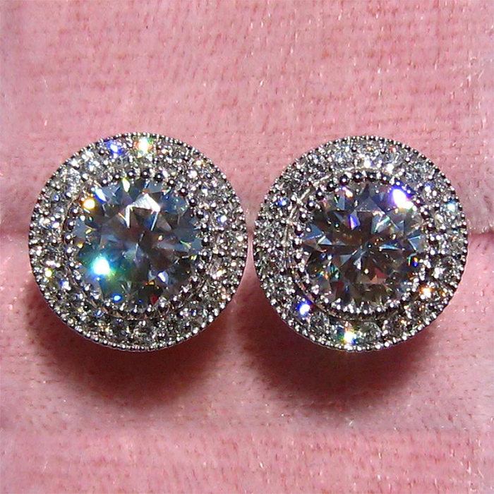 Simple Style Round Copper Inlay Zircon Ear Studs 1 Pair