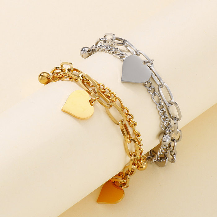 Fashion Heart Shape Titanium Steel Plating Bracelets Necklace 1 Set