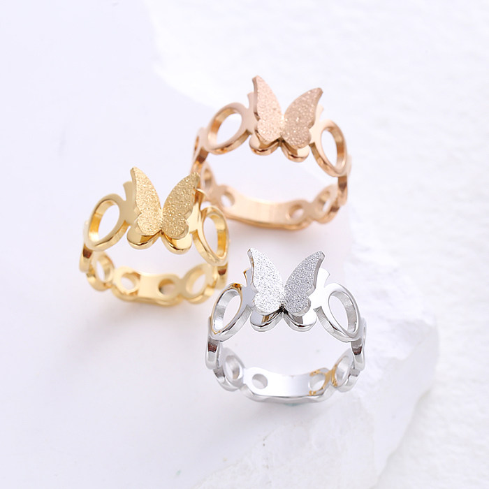 Simple Style Butterfly Stainless Steel Plating Inlay Rhinestones 24K Gold Plated Rings