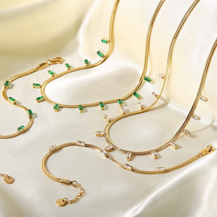 Colar de pulseiras de zircão banhado a ouro de aço inoxidável quadrado da moda