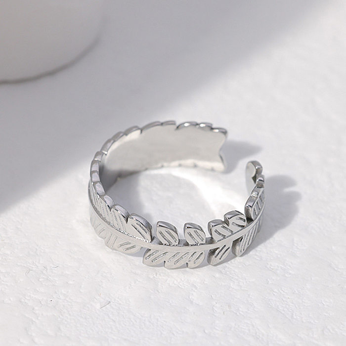 Elegant Feather Stainless Steel Plating Open Ring
