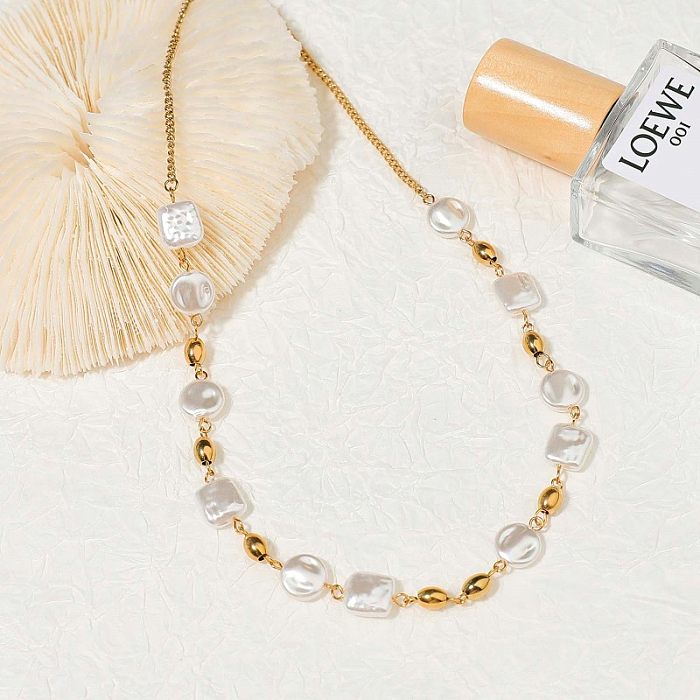 Glam – collier irrégulier en acier inoxydable, plaqué perles d'eau douce, bracelets plaqués or