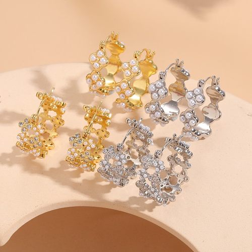 Pendientes chapados en oro de 1K con perlas artificiales de cobre con incrustaciones geométricas de estilo clásico elegante de 14 pieza