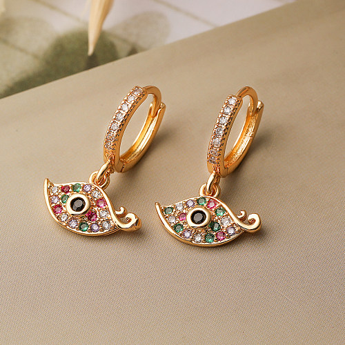 1 paire de boucles d'oreilles pendantes en cuivre et Zircon plaqué or 18 carats, Style Simple, œil du diable